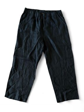 Quince Women's Straight Leg Linen Flax comfy fit Pants in Black, size Large